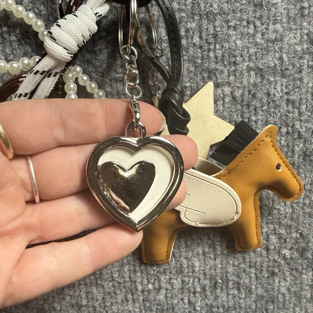 Designer Inspired Pegasus Horse Bag Charm Keychain Faux Pearl Bow Star Tassel